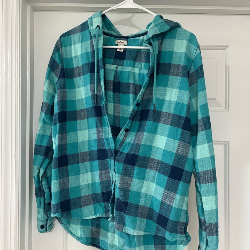 L.L. Bean Teal and Navy Plaid Shirt